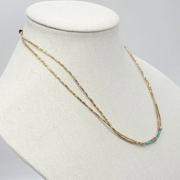 Minimalistic bead style necklace with blue rice beads. - Picture 2 of 2